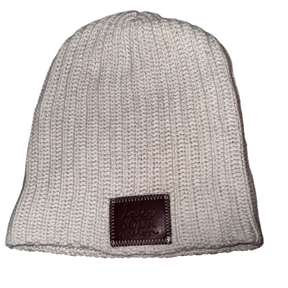 Love Your Melon Cream Ribbed Knit Beanie Hat Made in USA Winter Snow Bunny Lodge